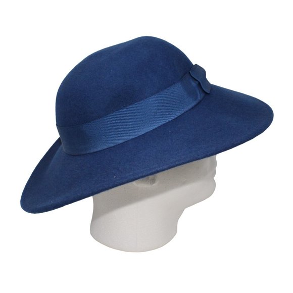 Nordstrom Fedora Hat Blue 100% Wool One Size Wide Brim Boho Festival Classic - Picture 2 of 7